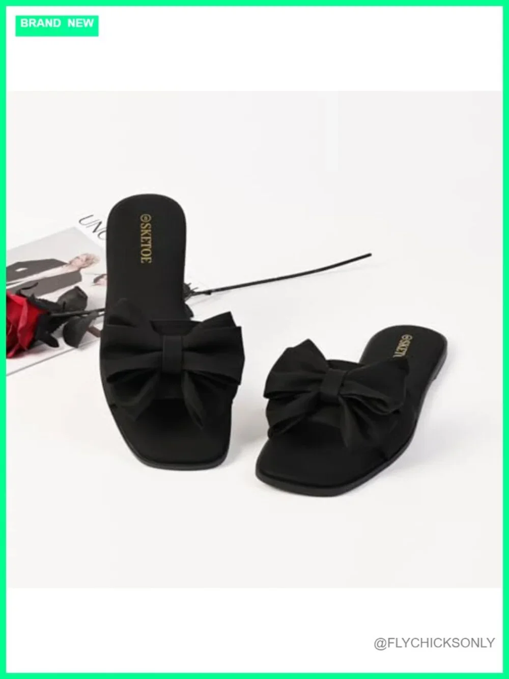 Women's Bow Flat Sandals Square Toe Comfortable Slide for Wedding Beach Vacation